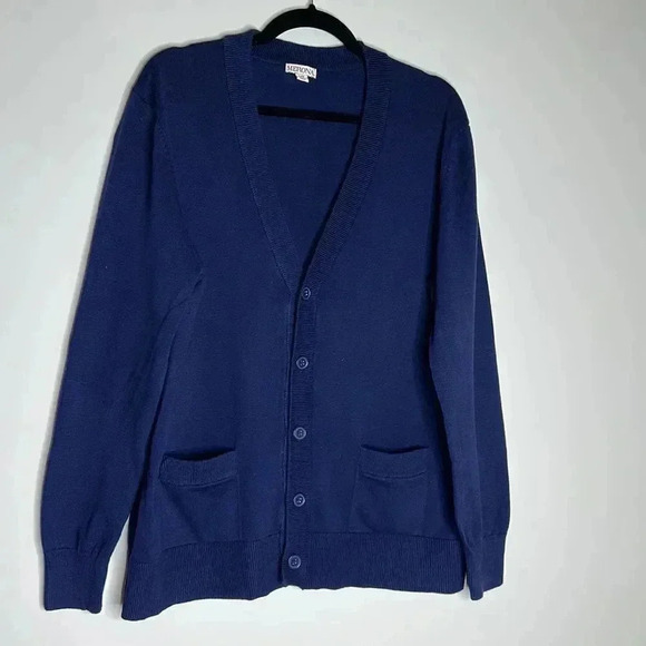 Merona Men's Shawl Collar Navy Blue Button Cardigan W/ Pockets - Sz L - Picture 2 of 7